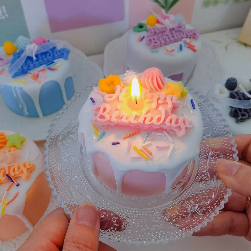 Cake Shape Candles Flameless Birthday Candles for Girls Natural Soy Wax