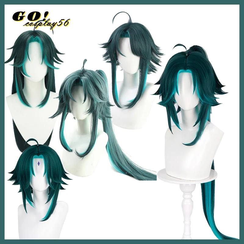 

Женский парик для косплея Xiao, темно-зеленый парик длиной 100 см с прямыми косичками, термостойкие волосы, короткий женский головной убор для ролевых игр на Хэллоуин