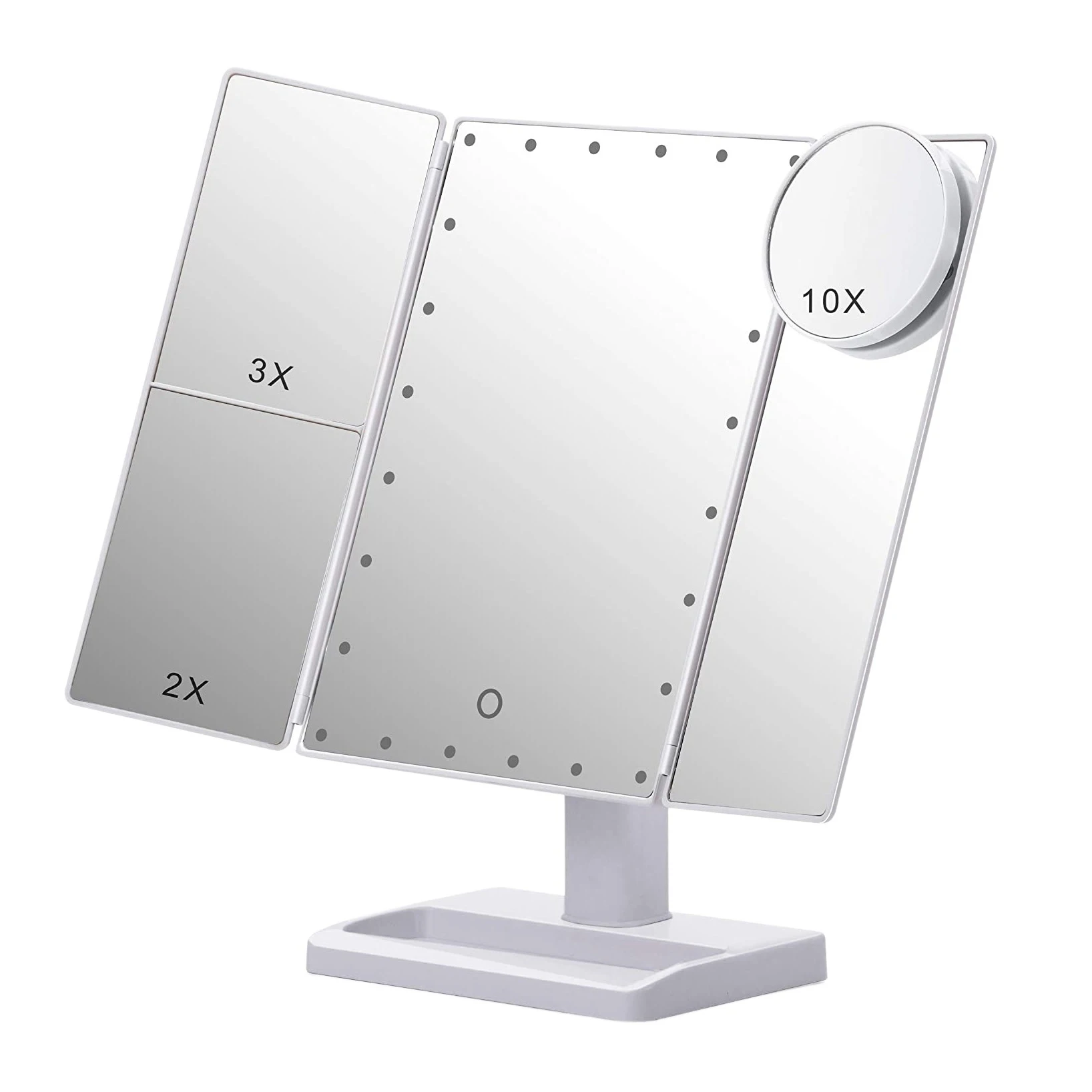 

Trifold with 22 LED Lights,10X/3X/2X Magnification Portable Fold Table Desk Cosmetic Mirror,White