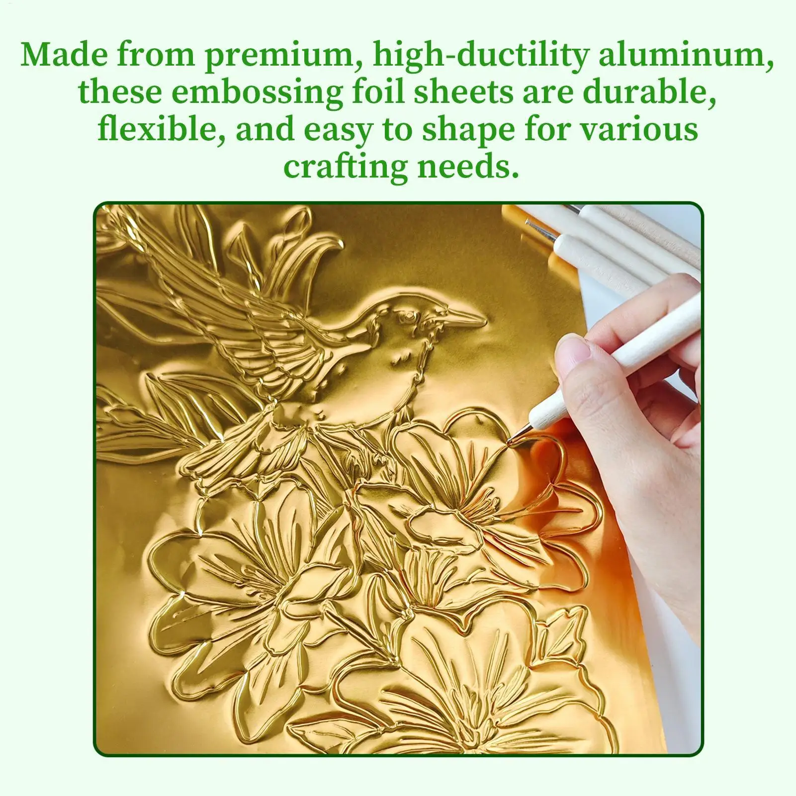 Golden Embossed Aluminum Foil Sheets for Crafting and Art Projects - 20-Piece Set