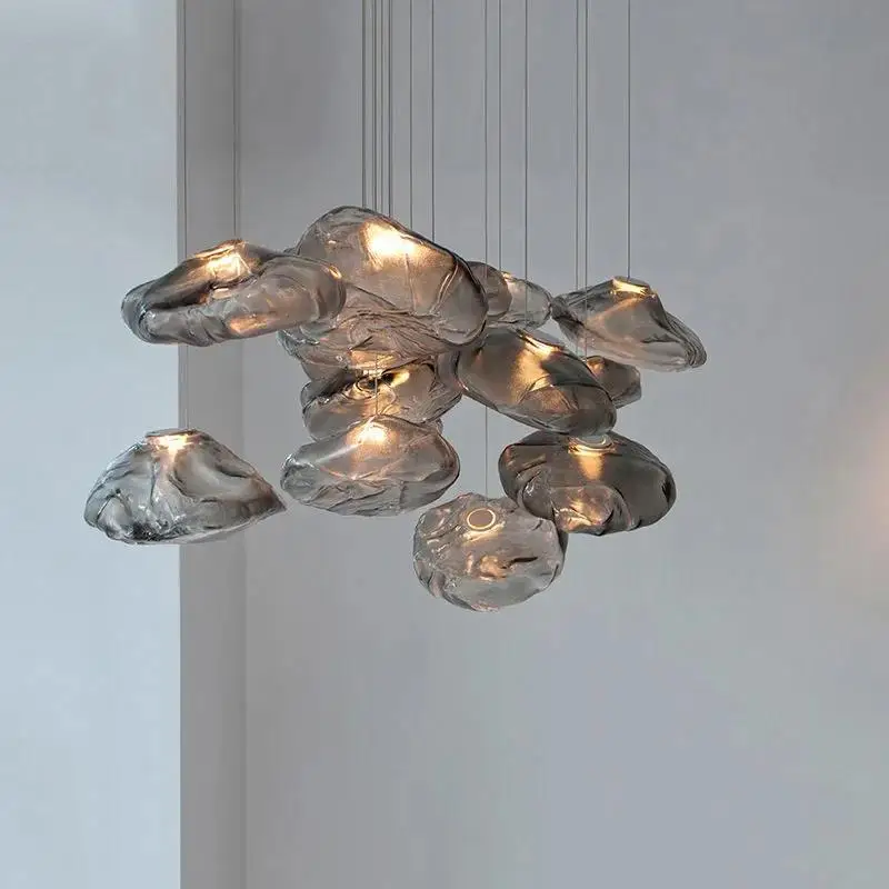 

Villa Cloud Light Post Modern Duplex Stairs Pendant Lamp Smoke Gray Amber Clear Glass Hanging Lamps for Living Room Restaurant