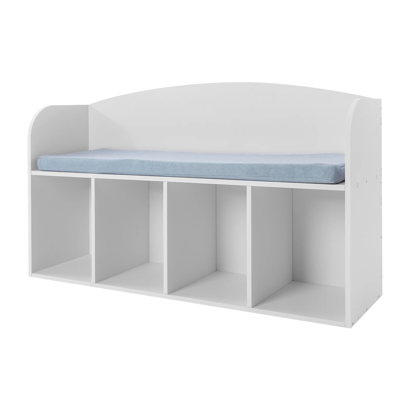 White PVC, Cloth, Sponge Kids Bookshelf with Reading Nook, Bookshelf with Soft Cushion, Storage Bench with Book Rack 3