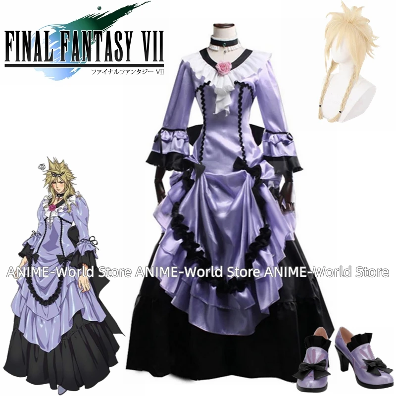 

Game Final Fantasy VII Remake Cloud Strife Cosplay Costume Women Dress Outfit Halloween Carnival Shoes Wig