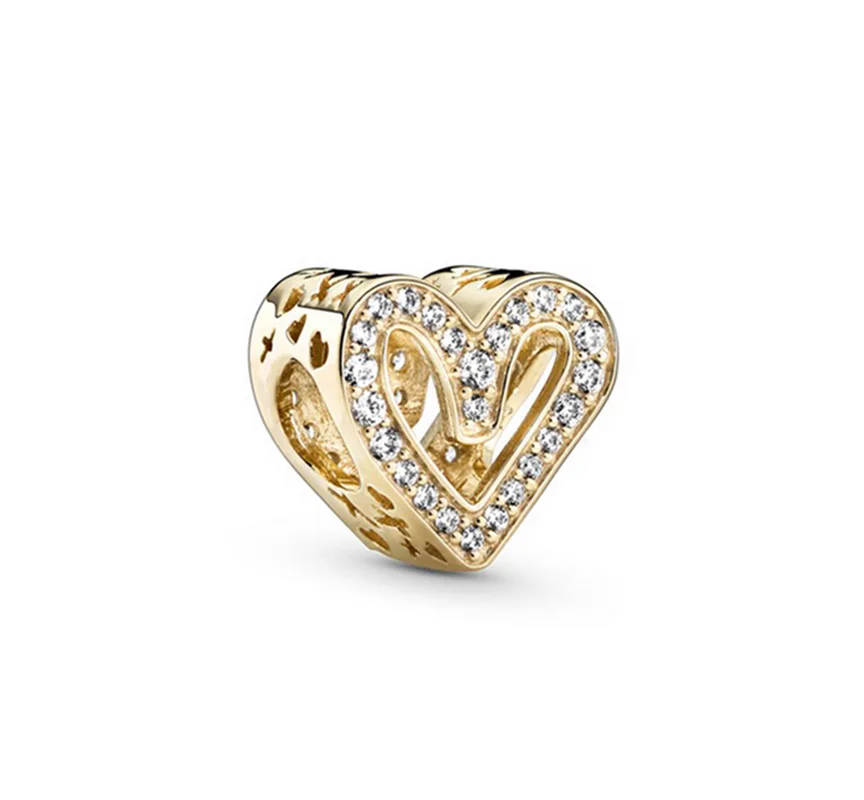 NEW Sparkling Gold Plated Series Charm Bead Fit Original Pan 925 Sterling Silver Bracelet Necklace DIY Fashion Jewelry WomenGift 6