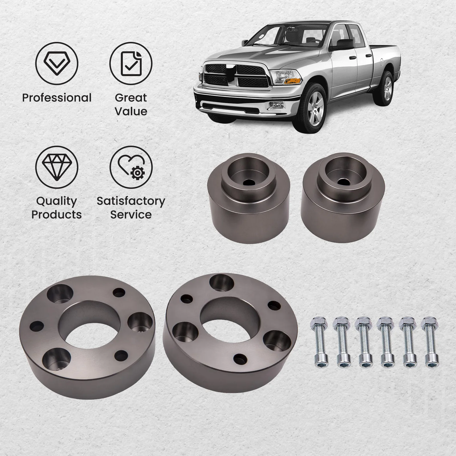 Kit élargisseurs De Voie + Levage Pour Dodge Ram 1500 4WD 2009-2024 - 3" Avant, 2" Arrière, Aluminium T6061