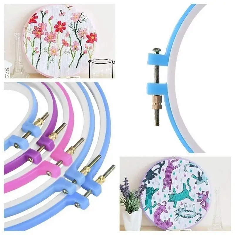 5Pcs/Set Plastic Embroidery Cross Stitch Hoop Set Hoop Frame Adjustable Sewing Tools Supplies DIY Apparel Sewing Supplies