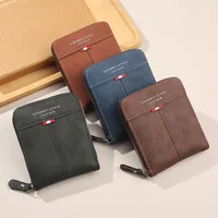 2025 new men's wallet short horizontal zipper three fold zero wallet retro casual buckle square bag 1