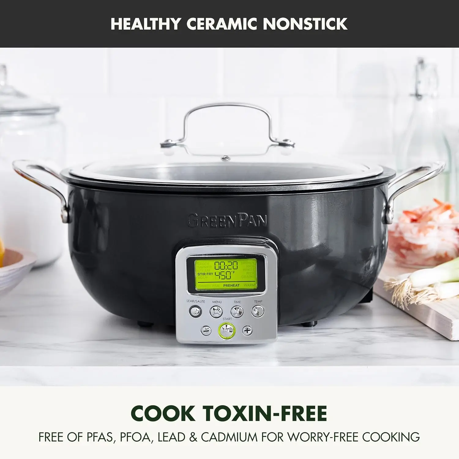 Elite Essential Smart Electric 6QT Skillet Pot,Sear Saute Stir-Fry and Cook Rice, Healthy Ceramic Nonstick and Dishwasher Safe P 2