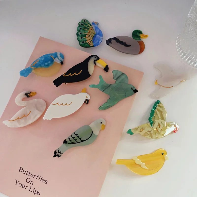 Cute Cartoon Animals Acetate Hairpin Bird Parrot Peacock Accessories Funny Hair Claw Clips Gifts For Girl Tiara Headwear Women oversized peacock duckbill clip fashion crystal hairpin women hair clip rhinestones flowers hair claws girl hair accessories