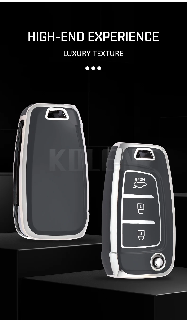 Nuovo TPU Car Flip Key Case Cover Shell per Hyundai Elantra Solaris I30 I35 I40 IX35 Sonata Santa Fe Tucson Verna Celesta Accent - S9106f0db0ce6451fb39868f89bdb5ed1b