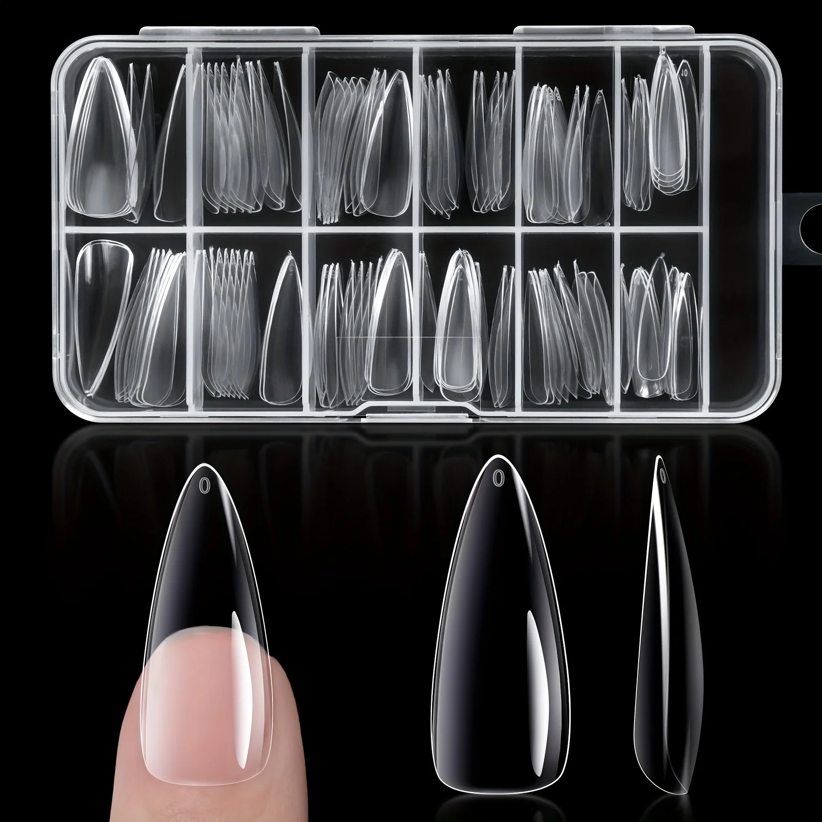 Long Soft Gel Nail Tips 240Pcs Clear Full Cover Almond Press on Nail Acrylic Almond Shaped Nails Tips for Salon Extensions