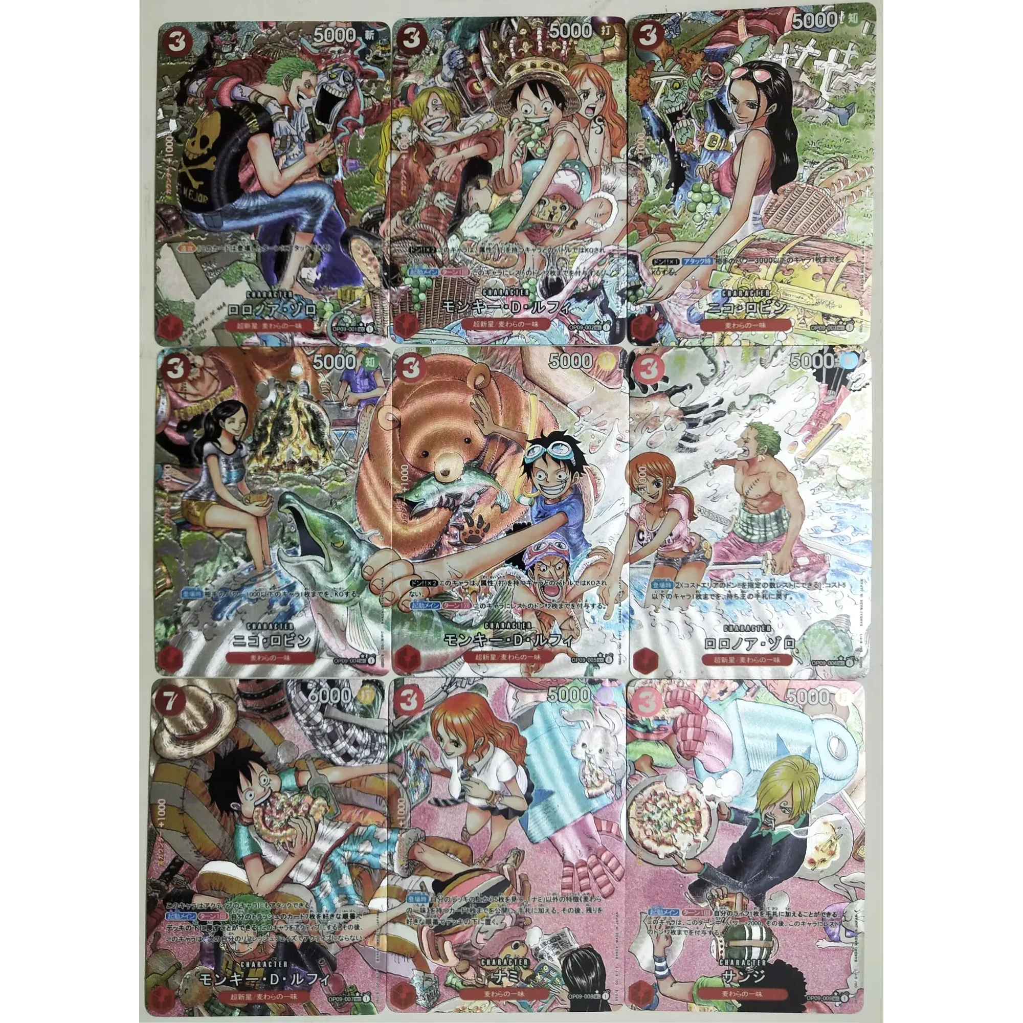 9Pcs/set Diy Self Made One Piece Nami Robin Luffy Zoro Comic Series Texture Flash Card Classic Anime Collection Cards Gift Toy