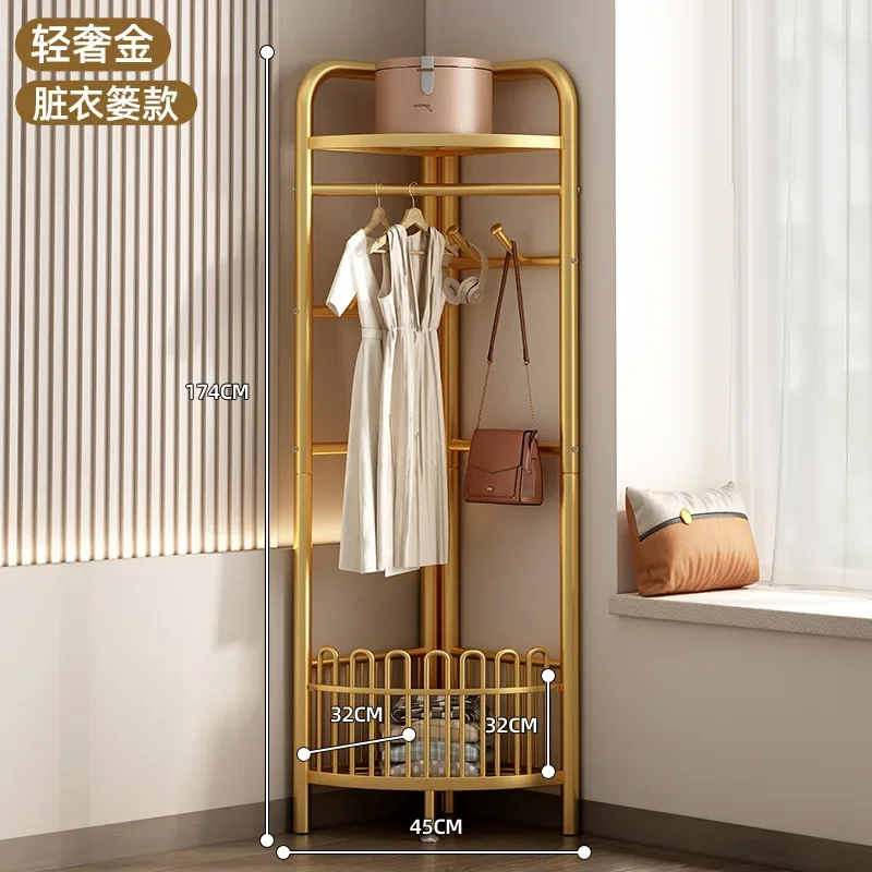 Corner Coat Rack Light Luxury Corner Metal Hanger Floor Bedroom Creative Wall Clothes Storage Shelf