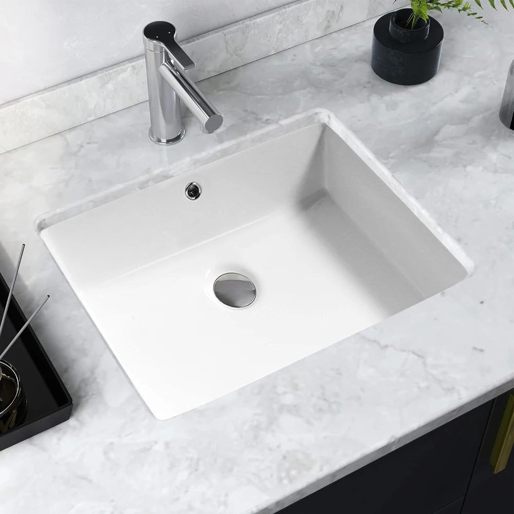1pc Undermount Sink Bathroom Rectangular - 19"x 13" White Porcelain Ceramic Rectangle Vessel Sink, 20 Inch Under Counter Lavator 4