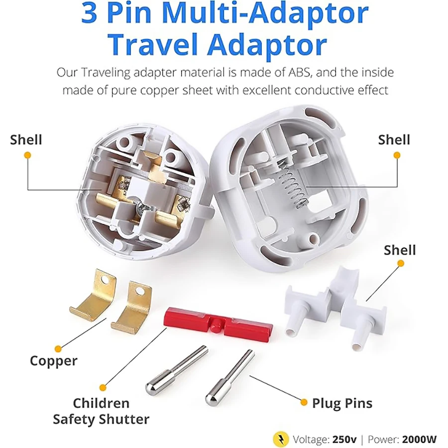 Universal UK to European Travel Plug Adapter Converter - 2 Pack