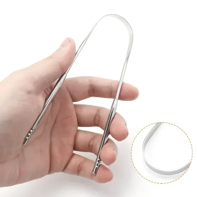Non-slip Handle Tongue Scraper  Portable Single Layer Tongue Scraper Reusable Stainless Steel Oral Mouth Brush Case Tongue Clean 1