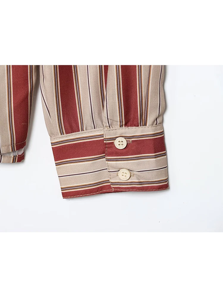 Women Vintage Striped Shirts Long Sleeve Designed Autumn Loose Button Up Lapel Blouse 2025 Fashion Female Leisure Tops New