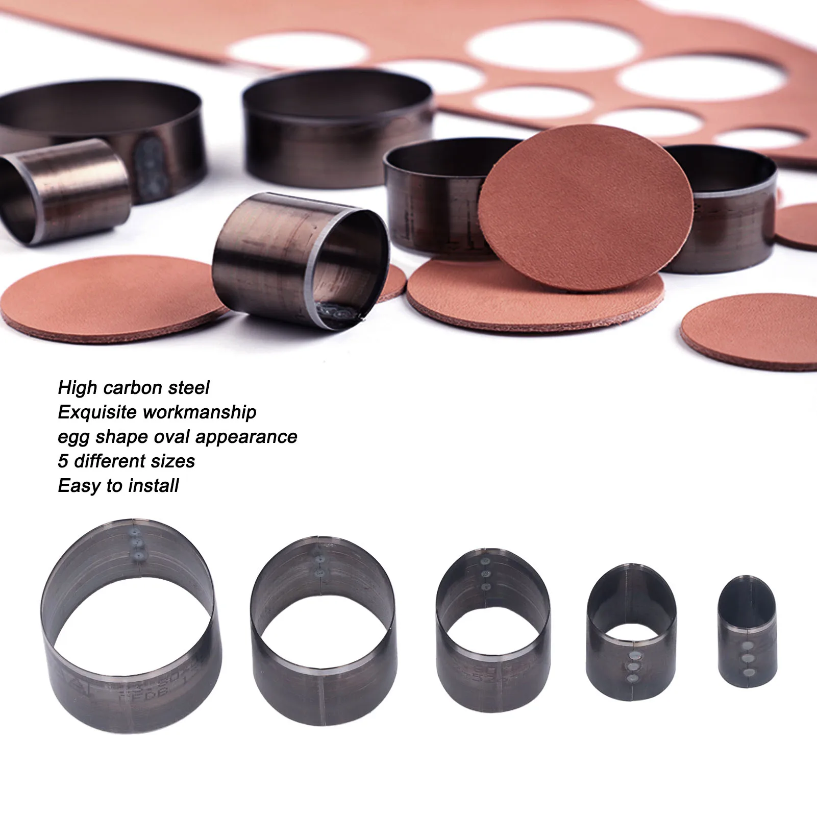 5PCS Leather Die Cutter Egg Shape Oval 20‑60mm Punching Die Set 5 Different Sizes High Carbon Steel Leather Cutting Dies
