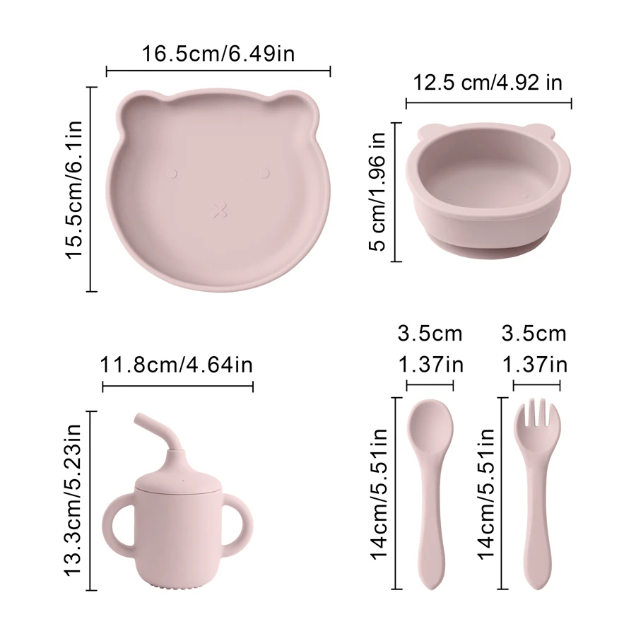 Color Kids Baby Silicone Waterproof Feeding Dishes Plate Suction Bowl Sippy Cup Feeding Training Spoon Fork Dishes Tableware 4