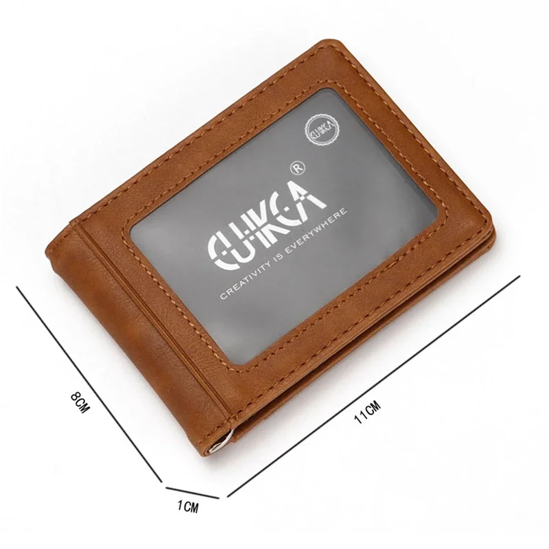 Hot Sale Fashion Men's RFID Thin Tickets Money Clip PU Leather Wallet with Metal Clamp Female ID Credit Card Purse Cash Holder