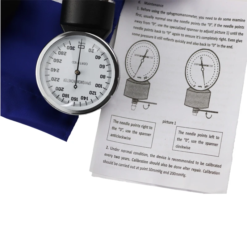 Blue Manual Medical Blood Pressure Monitor Meter BP Cuff Manometer Upper Arm Aneroid Sphygmomanometer & Cardiology Stethoscope