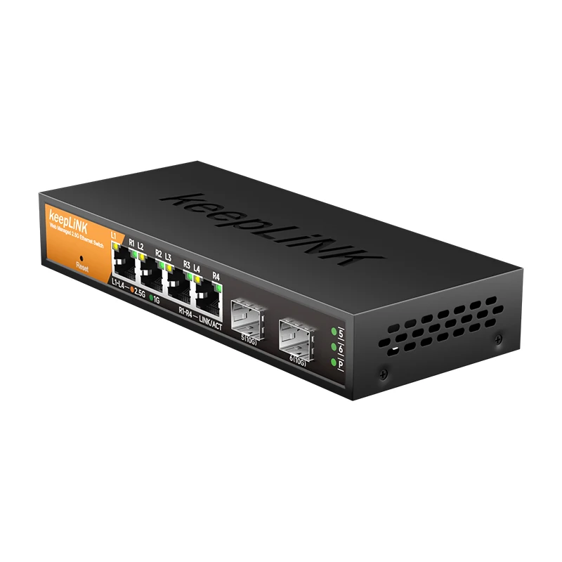 Keeplink 멀티 기가비트 관리 스위치, 6 포트, 4-2.5Gb RJ45 및 2-10G SFP +