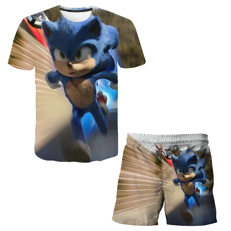 2022 Summer Kids Sonic- 3D Printed Anime Suits For Boys Girls Short Sleeve Sets Boys Clothes T-shirt Sets+Shorts 2 Piece Baby Clothing Sets near me