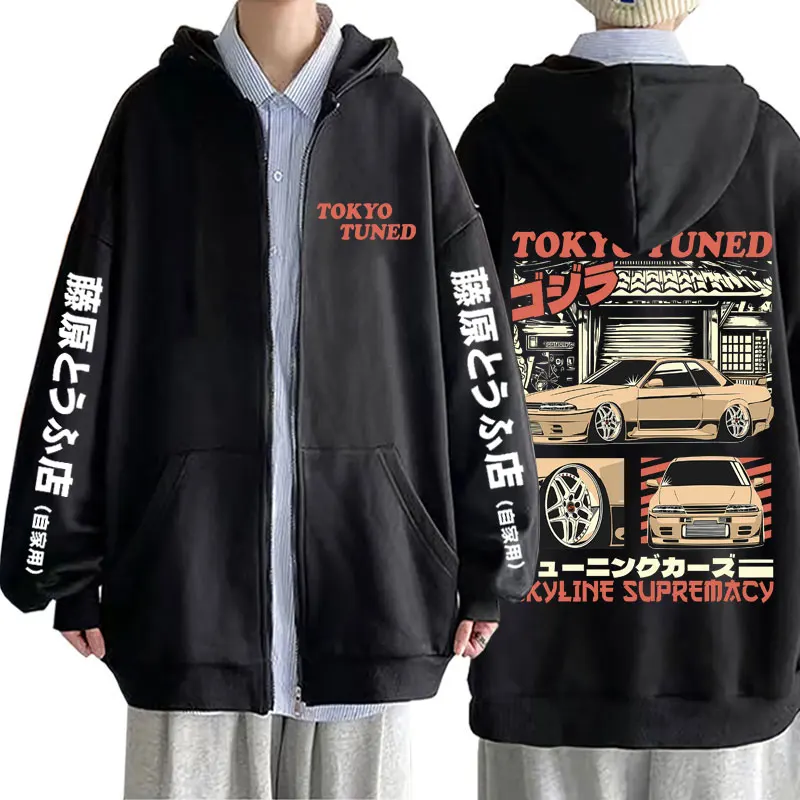 

Anime Drift AE86 Initial D Zipper Hoodie Men Harajuku Oversized Zip Up Jacket Streetwear Car RX7 R32 Skyline GTR JDM Sweatshirts