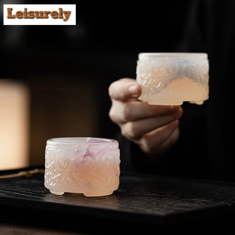 2pc/lot White Jade Glass Teacup Zen Tea Bowl Tea Pair Meditation Cup Jianzhan Master Cups Tea Ceremony Supplies Ornaments Gifts