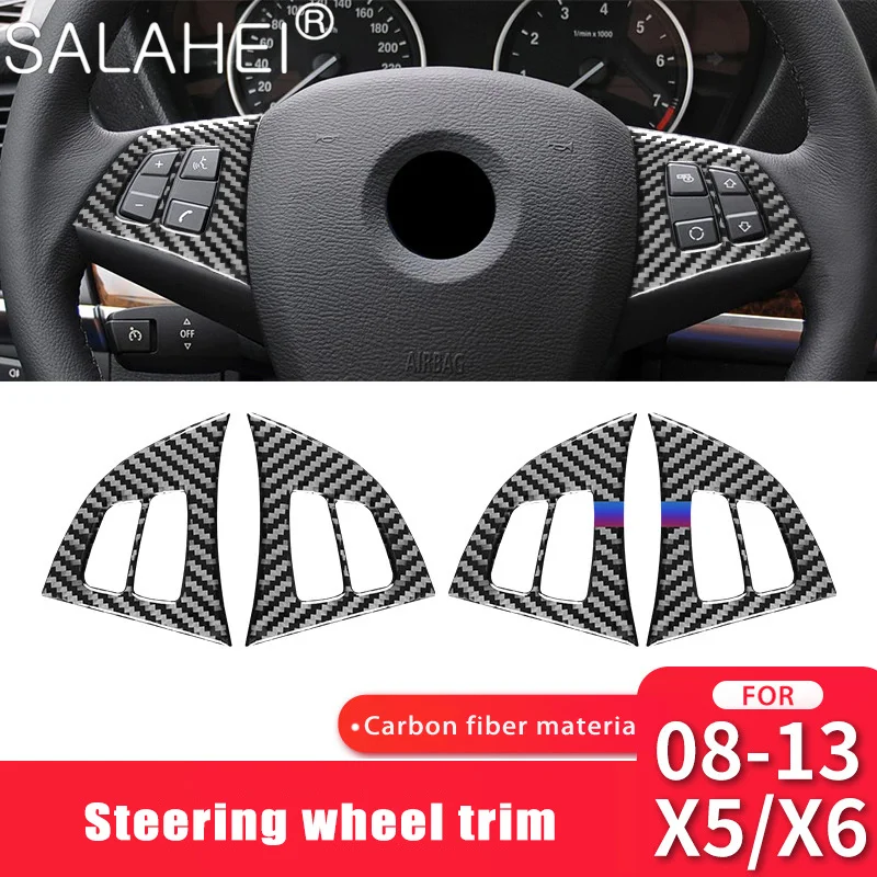 

Carbon Fiber Car Interior Retrofit Steering Wheel Buttons Frame Decorative Stickers For BMW X5 X6 E70 2008-2013 Auto Accessories