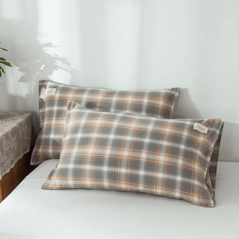 Description Picture 6 of item2 pcs Solid Color Plaid Printed Pillowcase Soft Cotton Throw Pillows Covers 30x50 40x60 48x74 Cushion Case For Bed Home Decor