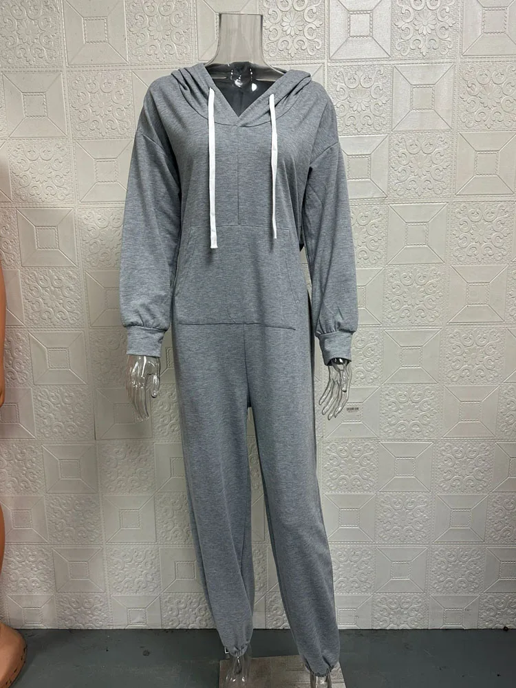 Women Hoodie Jumpsuit Sweatshirt Long Sleeve Wide Leg Overalls