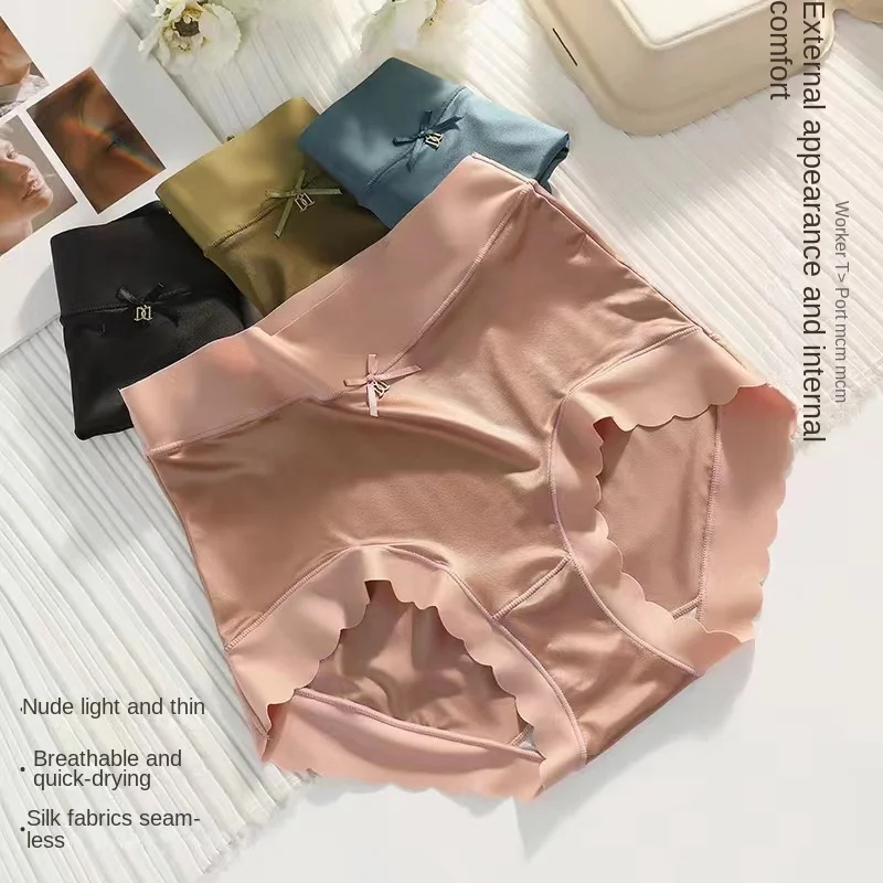 

Women's Cotton Panties Sexy Lace Underpants Plus Size High Waist Solid Color Briefs Female Fashion Ice Panty Sexy Lingerie