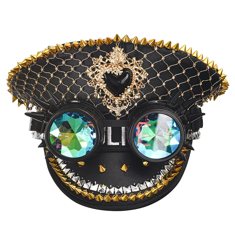 Corzzet Luxury Silver Sequined & Diamonds Club Party Rave Rock Cosplay Accessories Steampunk Military Hat Masquerade Costumes,cosplay hats