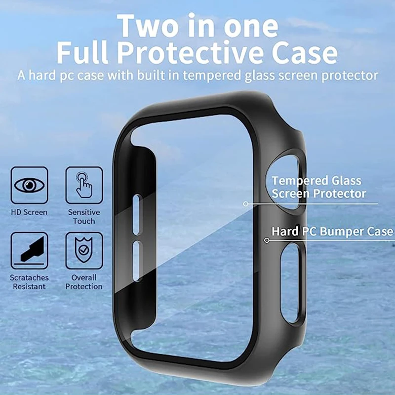 Glass+Matte Watch Cover for Apple Watch Case 45mm 41mm 44mm 40mm 42mm 38mm Bumper+Screen Protector for Iwatch SE 9 8 7 6 5 4 3 2