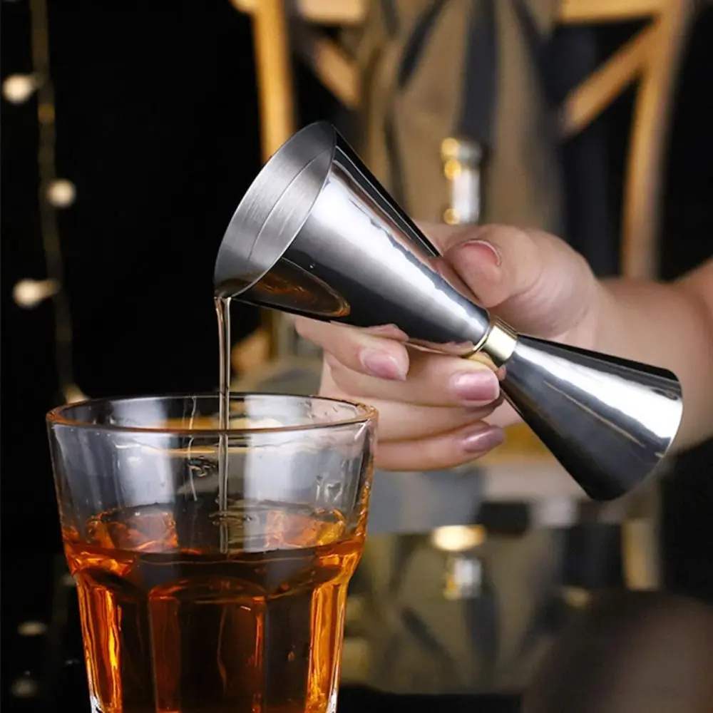 Stainless Steel Double Head Cocktail Jigger with Scale Silver Measure Cup Surface Smooth Convenient Cocktail Mixing Glass Drink
