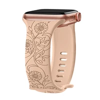 Bracelet en Silicone Gravé Floral pour Apple Watch, 44mm 40mm 41mm 49mm 45mm 38mm 42mm, iWatch Série 9 7 se 6 8 ultra 2 2