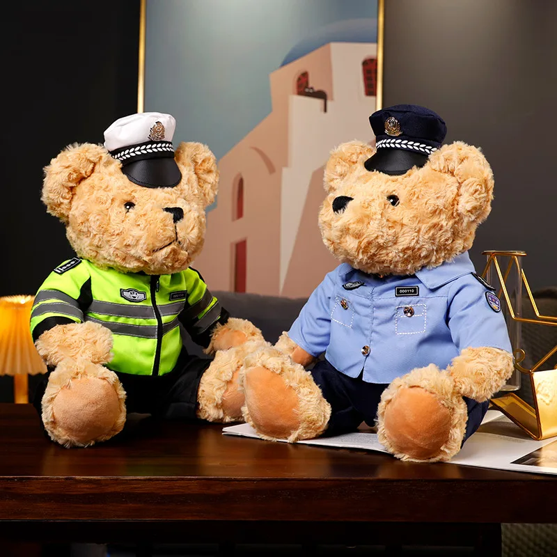 Plush Police Bear Toys Traffic Teddy Bear Peluche  Dolls Full Stuffed Animal Toy For Kids Boys Christmas Birthday Gifts