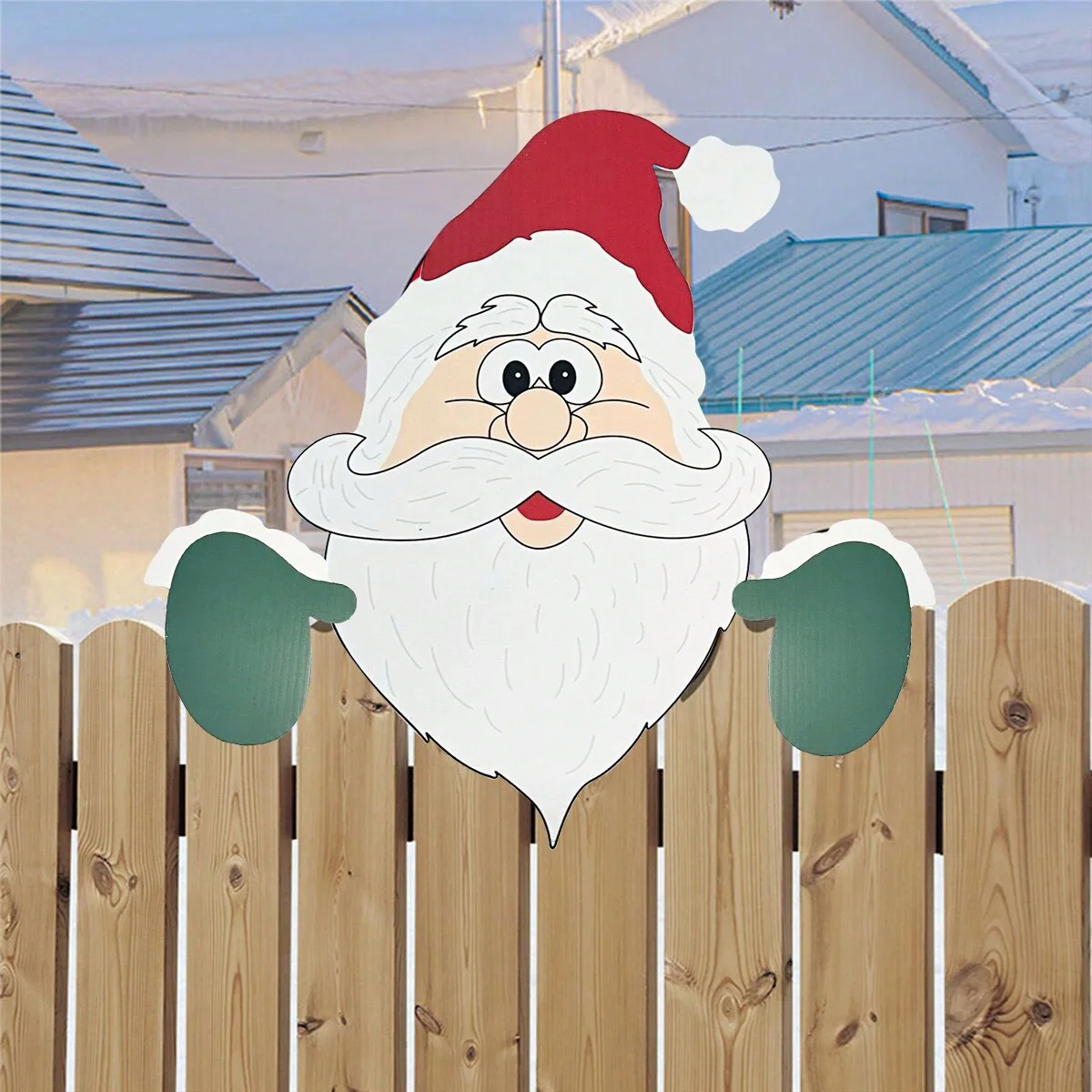 Christmas Fence Decoration Peeking Santa Claus Garden Yard Outdoor