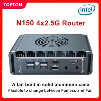 Topton Mini PC Router Soft Router in Alluminio con Ventola, 4x LAN 2.5G, Intel N150 di 12a Gen, Celeron J6412 J5005 6305, Computer Firewall pfSense