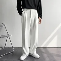 2024 Spring Autumn Men's Fashionable White Korean Style Casual Pants Street Draped Straight Loose Suit Casual Trousers Male