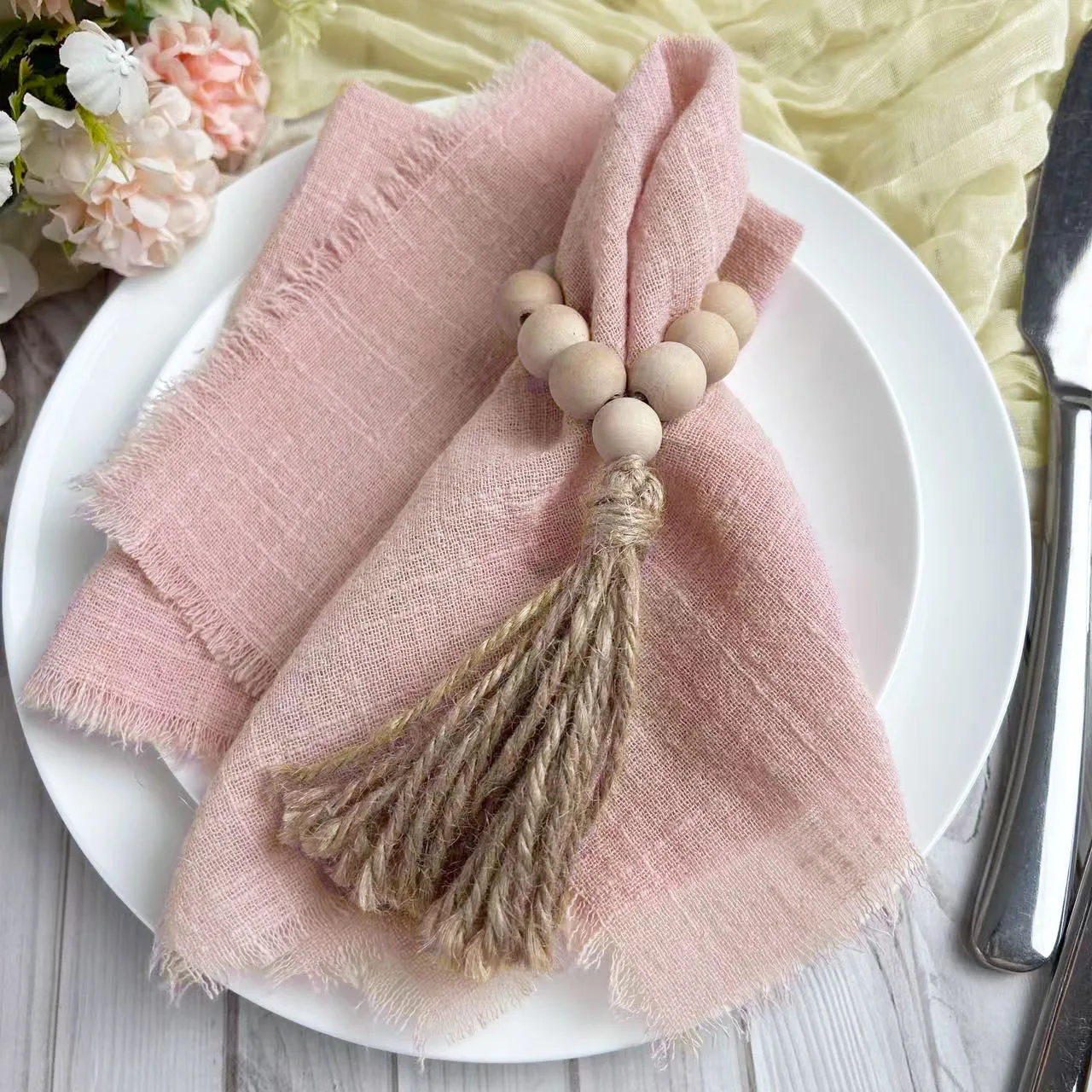 6pcs 32x32cm Gauze cotton Wedding Napkins Reusable Blue Trim Tea Towel Rustic Retro Burrs napkins For Dinner,Party,Weddings 3