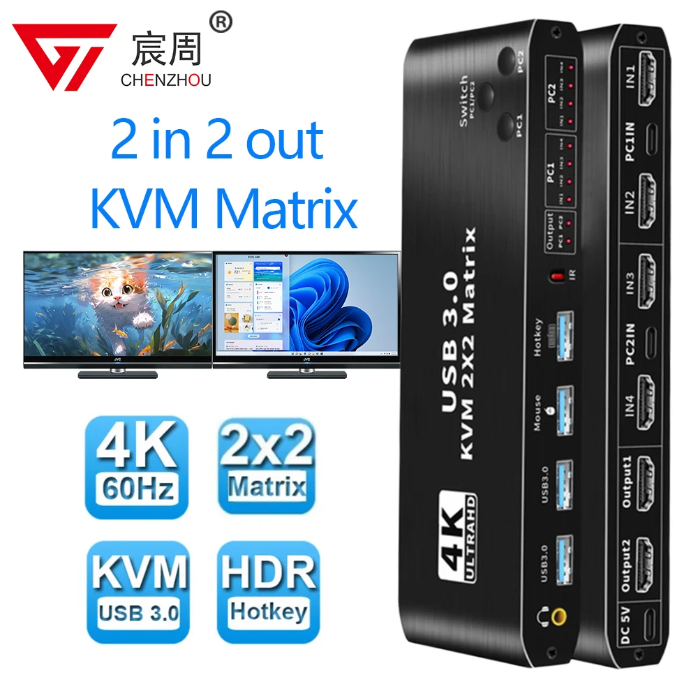 2x2 квм матрица 4K 60 Гц двойной монитор квм Расширенный дисплей USB переключатель 2 в 2 выход для 2 компьютеров совместное использование 2 мониторов