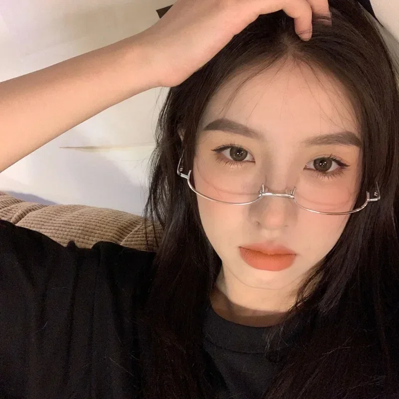 Y2K Half Frame Glasses Without Lens Girls Chic Harajuku Cosplay Party Fashion Decoration Glasses Metal Photography Fake