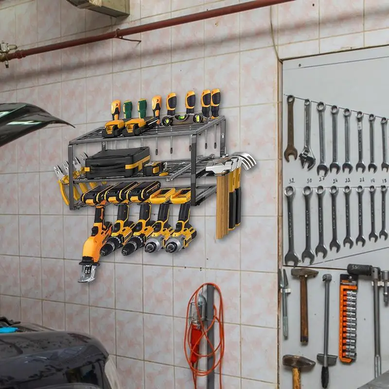 Power Tools Organizer 3 Layer Shelves Iron Wall Mounted Workshop Tools Storage Rack Garage Accessories For Drill Battery Plier