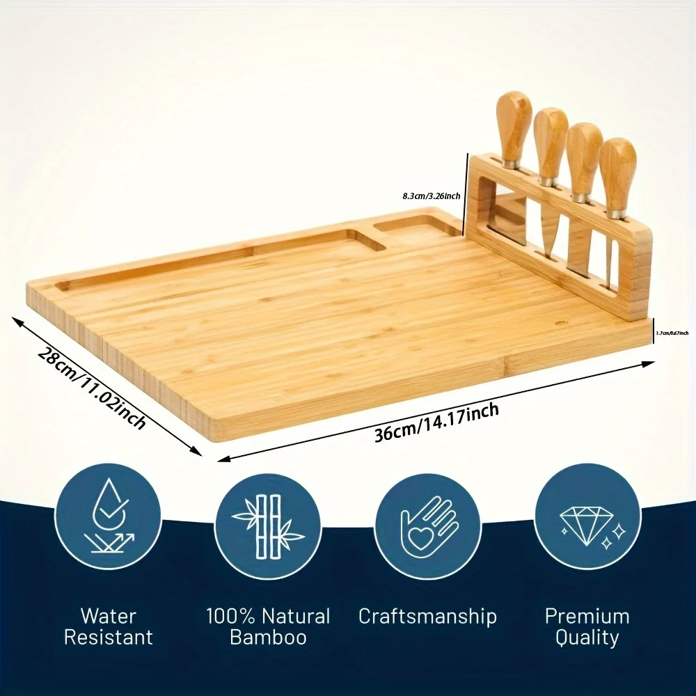 Cheese Board and Knife Set Baking Board Set and Cheese Plate with Utensil Rack Anniversary Wedding Gift Fruit Placeholder