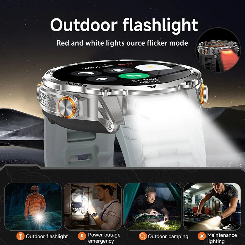 2026 새로운 야외용 남성용 스마트 시계 GPS 나침반 LED 손전등 건강 모니터링 BluetoothCall IPX8 방수 스포츠 스마트 워치