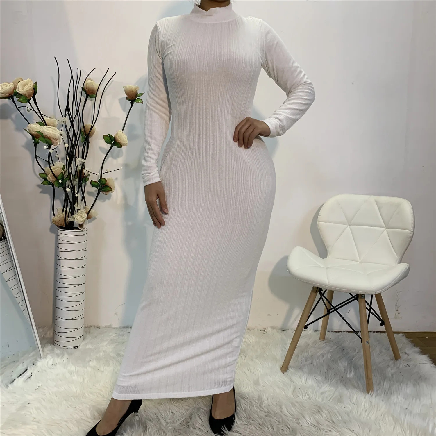 

Hijab Dress Vestidos Elegantes Para Mujer European Fashion Base Elastic Shirt, Simple and Slim Fitting Women's Long Skirt