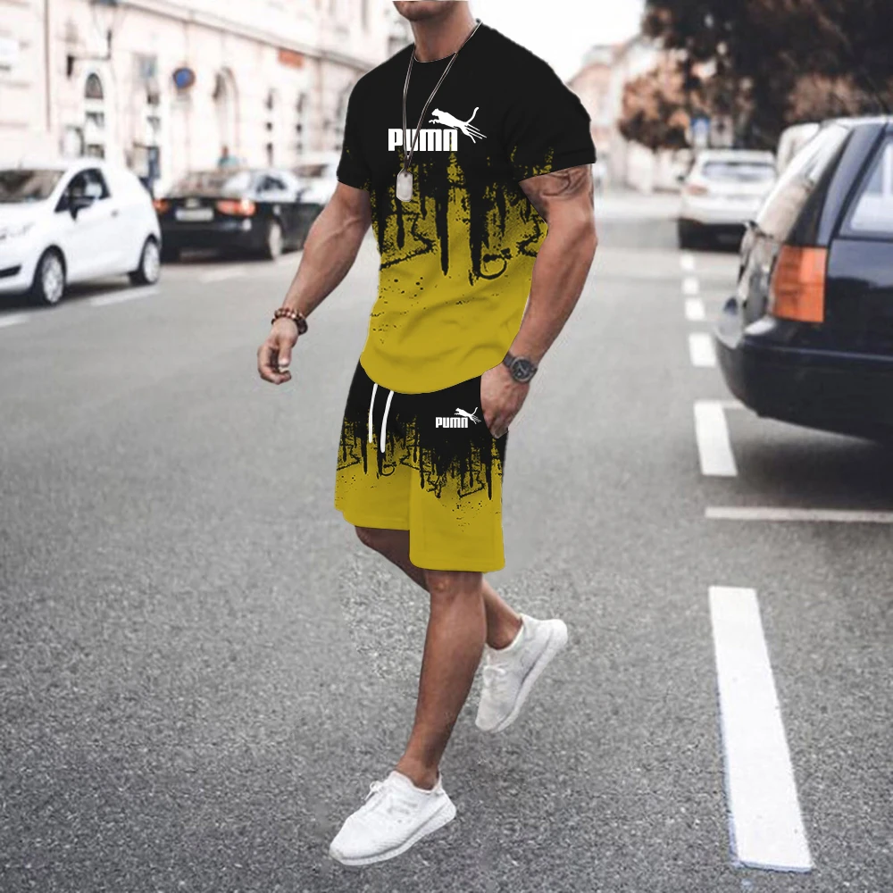 Men's Summer Fashion Sports Set Breathable Quick Drying T-shirt + Shorts Sports Set Fitness Game Training Basketball Set T-shirt