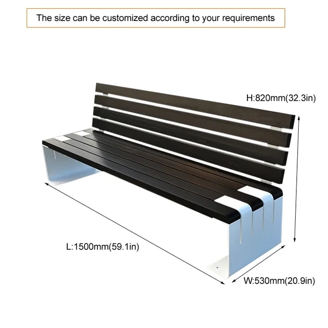 Modern Metal & Wood Outdoor Bench 2